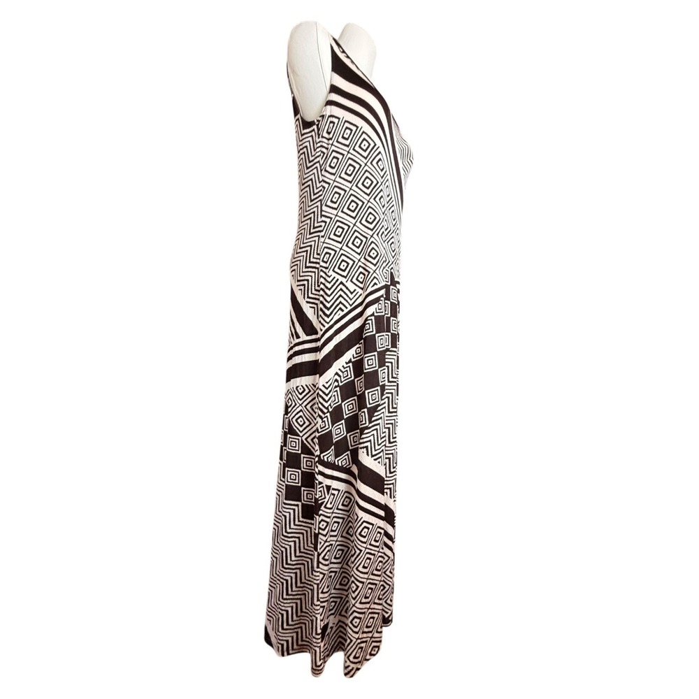 Chicos Travelers Maxi Dress 0 Brown Cream Geometric Sleeveless USA Resortwear - Picture 5 of 13